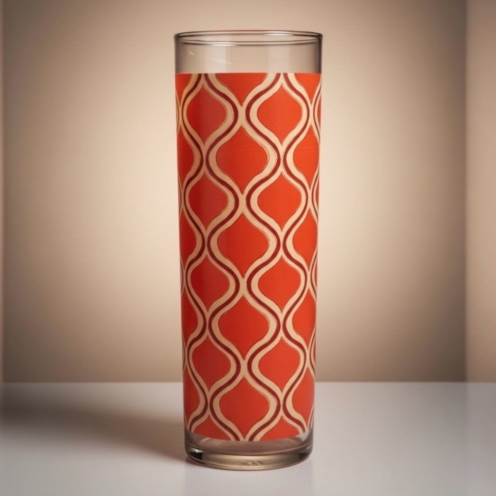 Vintage Libbey Orange Geometric Glass Vase Mid Century Modern 10” - Picture 3 of 7